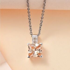 🗽Simulated Diamond Pendant in Sterling Silver & Stainless Steel Necklace